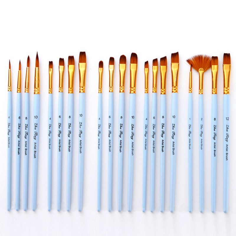 4Pcs/Set Oil Painting Brushes Wooden Handle Matte Blue Nylon Hair Artist Paint Brush Drawing Art Supplies Multi-function
