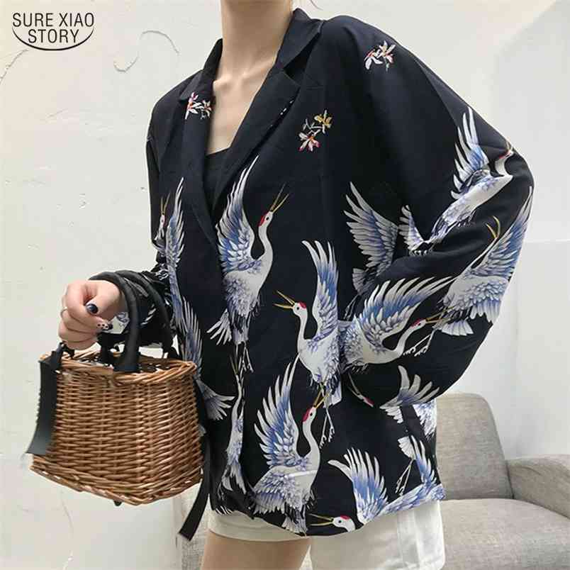 Vintage Printed Women Blouses Long Sleeve Shirts Blusas Mujer De Moda Print Chiffon Ladies Loose Femme Top 9961 210506