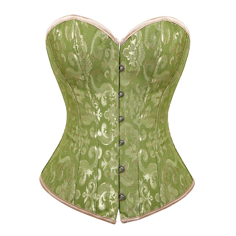 Women Jacquard 12pcs Plastic Boned Overbust White Bridal Corset Back Padded Lingerie Top Body Shaper Lace Up Corselet Plus Size XXS-6XL Pink White Red