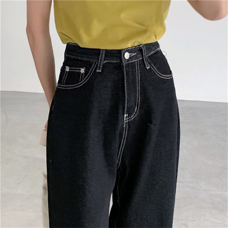 Stylish All-Match Straight Vintage Streetwear Plus Size Jeans Fashion Loose High Waist Women OL Denim Trousers 210421