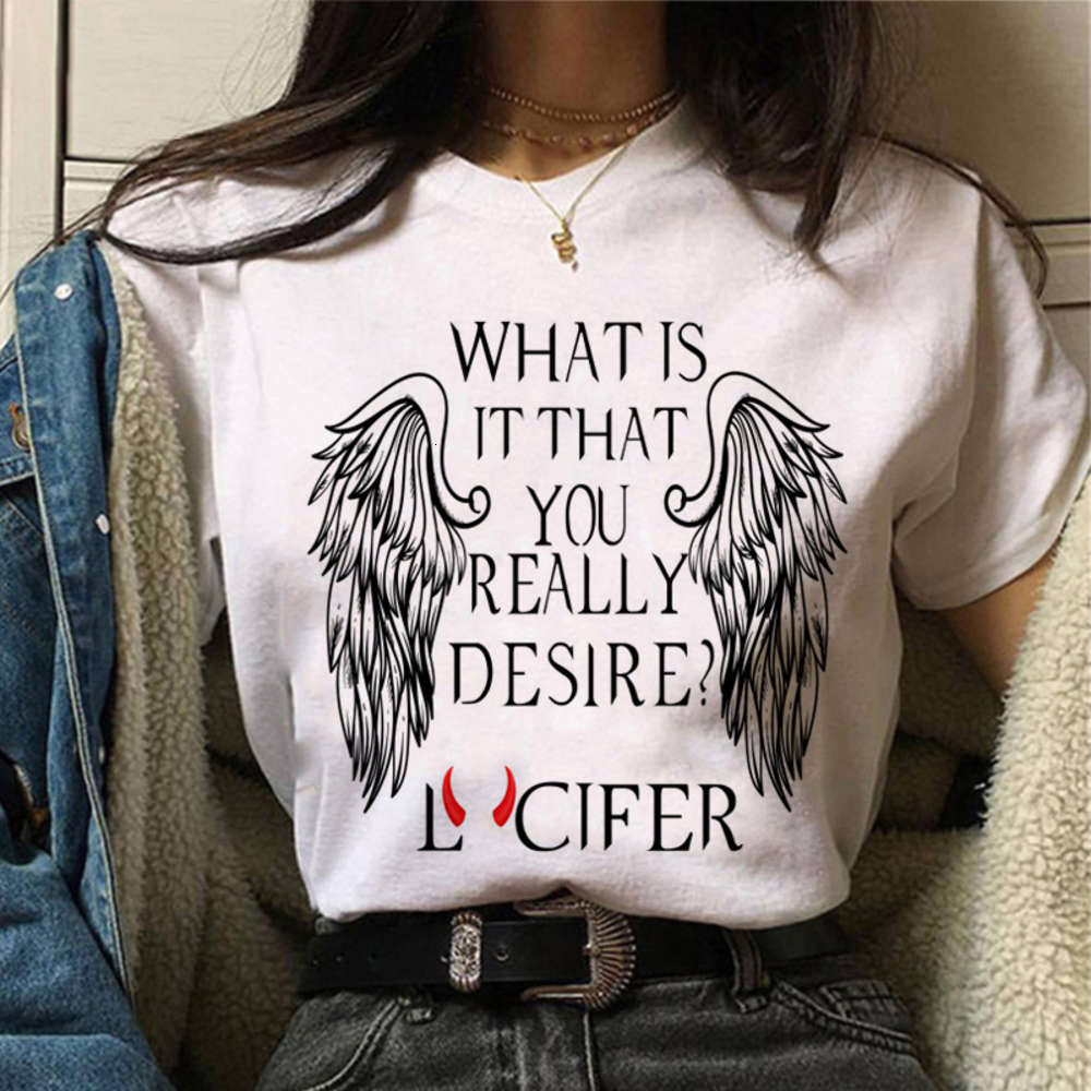 tops Wvioce High Quality Modal Ladies Short Mouths Loose Women T-shirt Harajuku 90S Devil Lucifer Printed Women's White Clothes