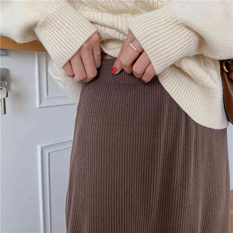 OL Minimalist Elegant Women High Waist Vintage Fashion Maxi Skirt Autumn Winter Work Wear Solid Long Skirts Womens 210421