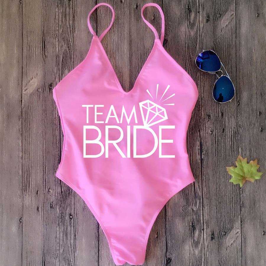 Thong padded Sexy Swimsuit BRIDE& SQUAD Female Women Fused Swimwear Backless White Team BRIDE Bather Monokini Bikini 210630