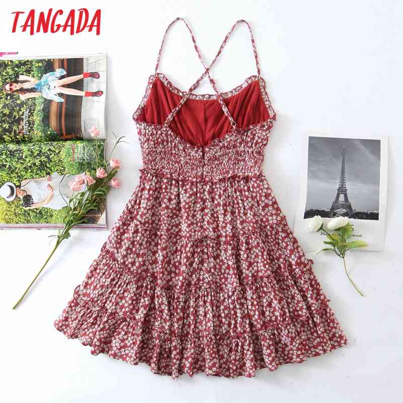 Summer Women Flowers Print Adjustable Spaghetti Strap Ladies Mini Dress Vestidos QW66 210416