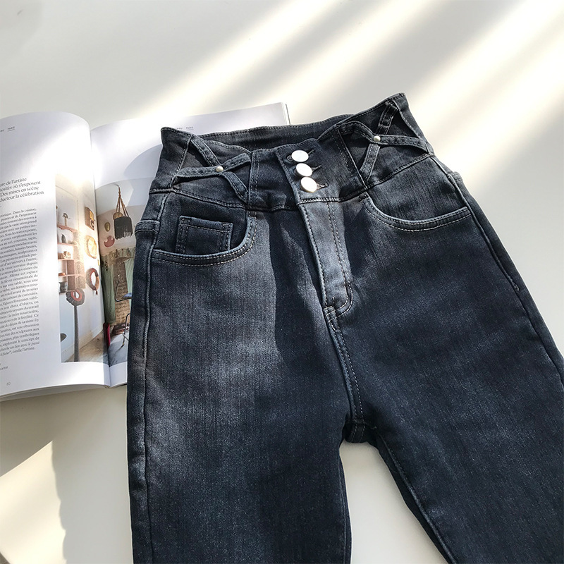 COZOK Jeans Women's Winter High Waist Slim Feet Elastic Slim Fit Pencil Pants H3090 210521