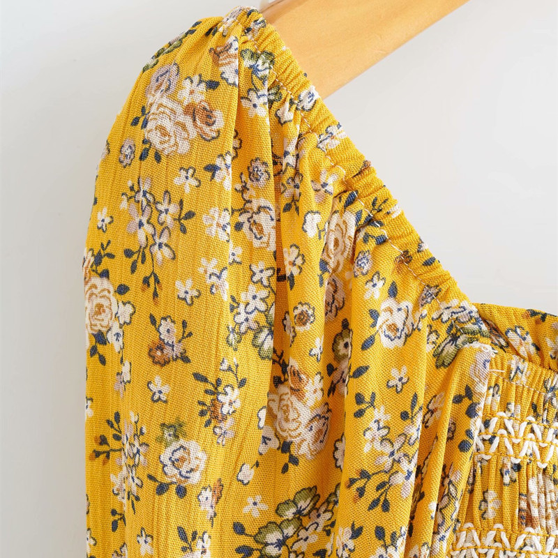 Sweet Women Soft Cotton Square Collar Dress Summer Fashion Ladies Beach Style Female One-shoulder Printed 210515