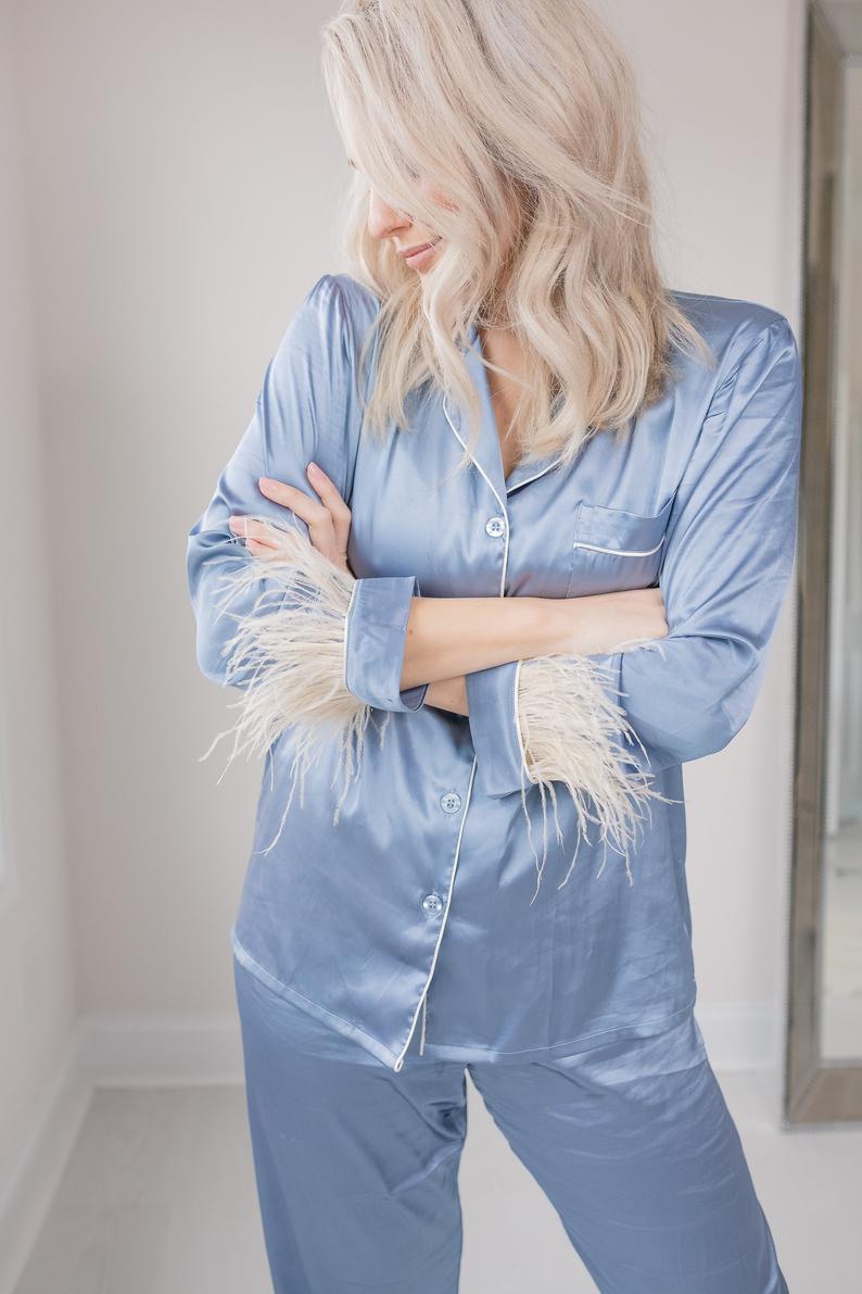 Women Faux Fur Sleepwear Suits Maternity Kimono Woman Pants Suit Nightrobes Prom Bathrobe Feather Nightgown Bridesmaid Shawl