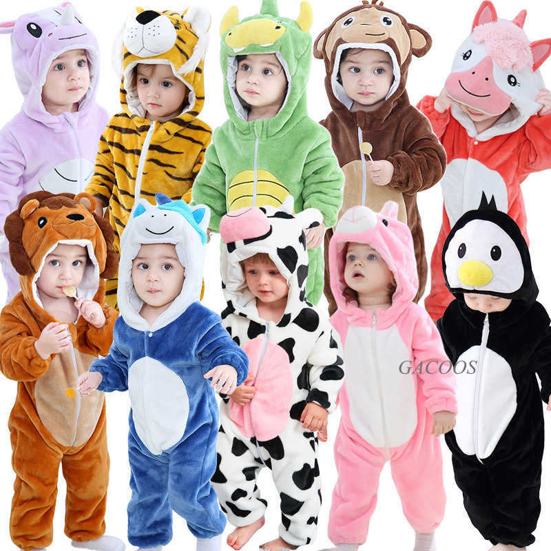 

Inflant born Rompers Winter Animal Onesie Kids Jumpsuit Boy Girl Overalls Baby Lion Panda Unicorn Costumes Christmas Pajamas 210722, Coffee