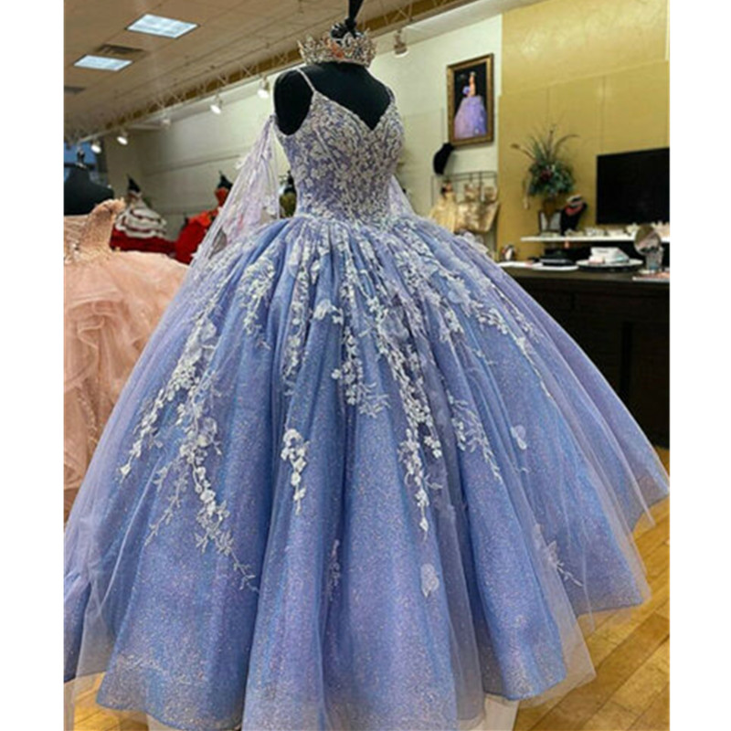 Lilac Quinceanera Dresses Spaghetti Straps Sweet 15 Ball Gown Lace Applique Bead 16 Dress vestidos
