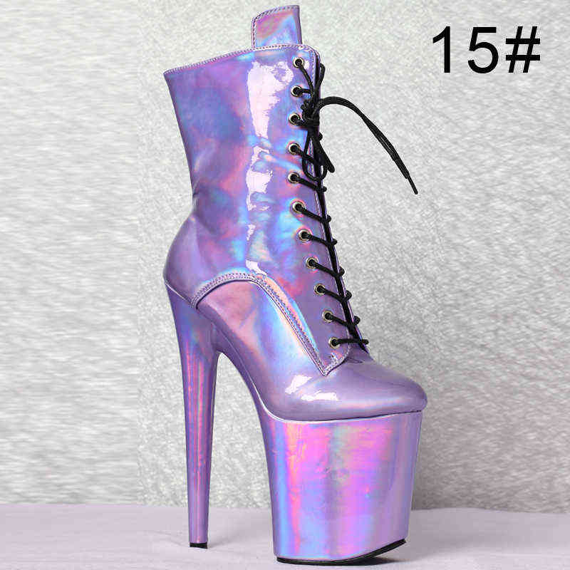 Sexy Stripper Dancer 8" High Heel Platform Magic color Lace Up Ankle Boots 211105