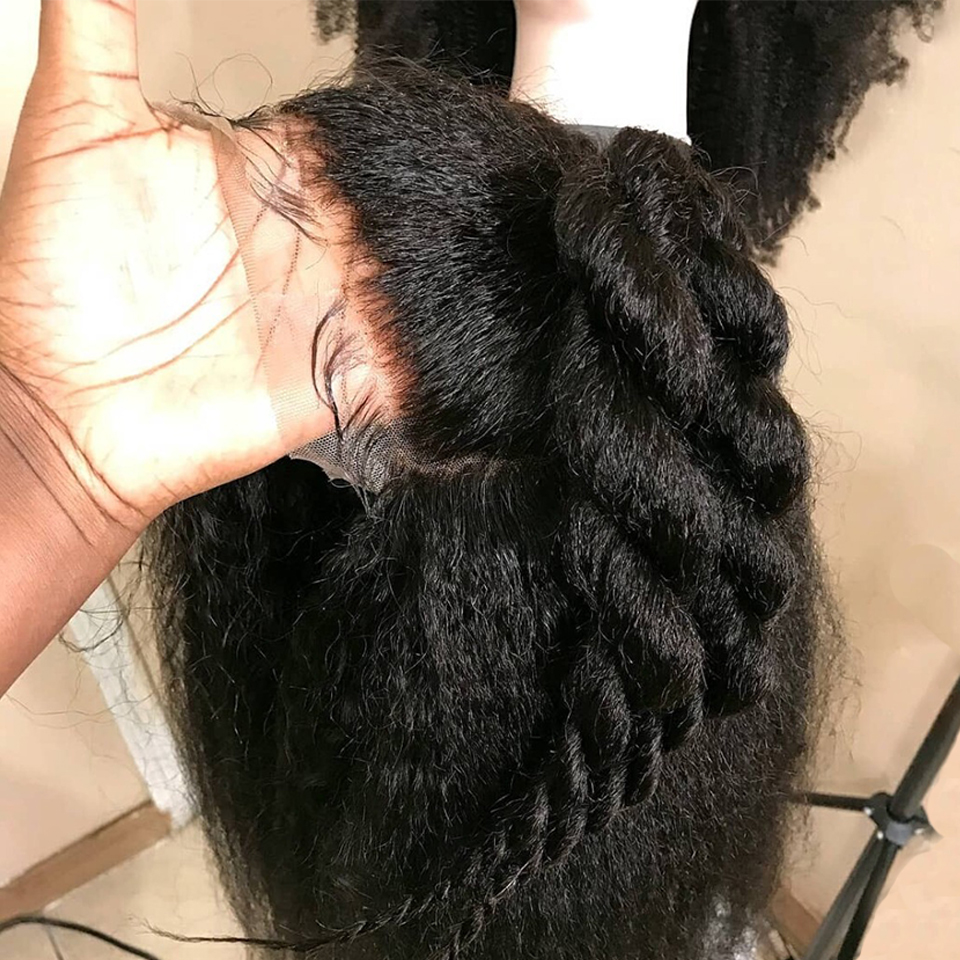 Free shipping 180 Density Yaki Synthetic Lace front Wig for Black Women Long Kinky Straight Wigs Heat Resistant Fiber Hair