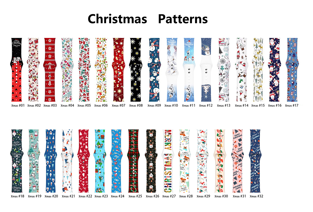 32 colors christmas printed silicone band iwatch bracelet straps for apple watch series 7/6/5/4/3/2 se 40 41 44 45mm watchband
32 colors christmas printed silicone band iwatch bracelet straps for apple watch series 7/6/5/4/3/2 se 40 41 44 45mm watchband