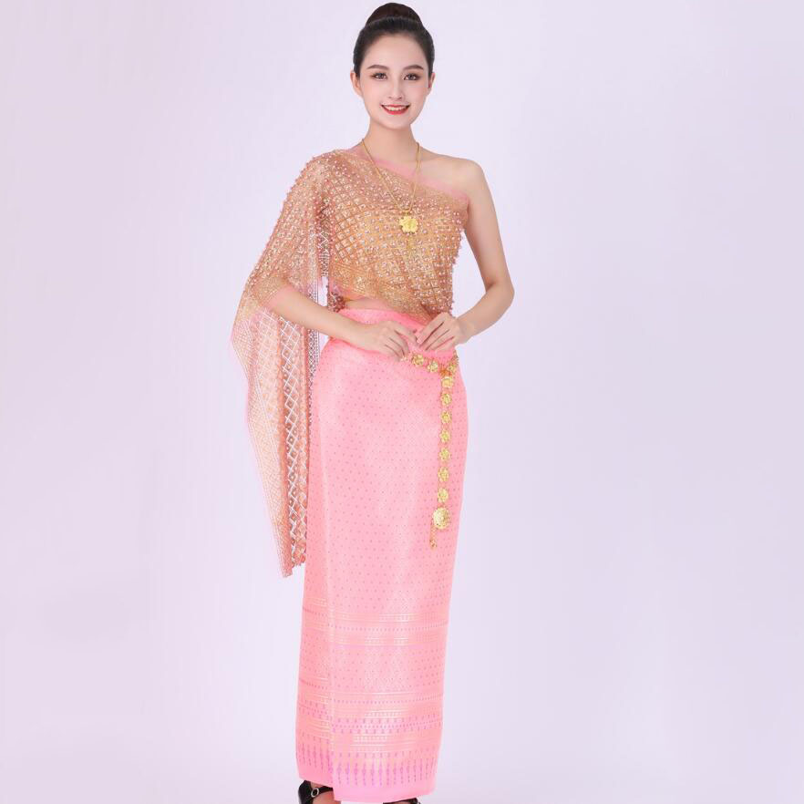 Traditional Thailand ethnic Costume Slim Sexy Wrapped Chest suit Thai Women classical dress vintage asian clothing festival stage wear