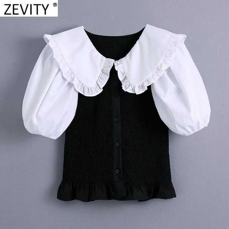 Zevity Women Sweet White Peter Pan Collar Patchwork Black Slim Short Blouse Female Puff Sleeve Shirt Chic Blusas Tops LS9385 210603, As pic ls9385cc
Zevity Women Sweet White Peter Pan Collar Patchwork Black Slim Short Blouse Female Puff Sleeve Shirt Chic Blusas Tops LS9385 210603, As pic ls9385cc