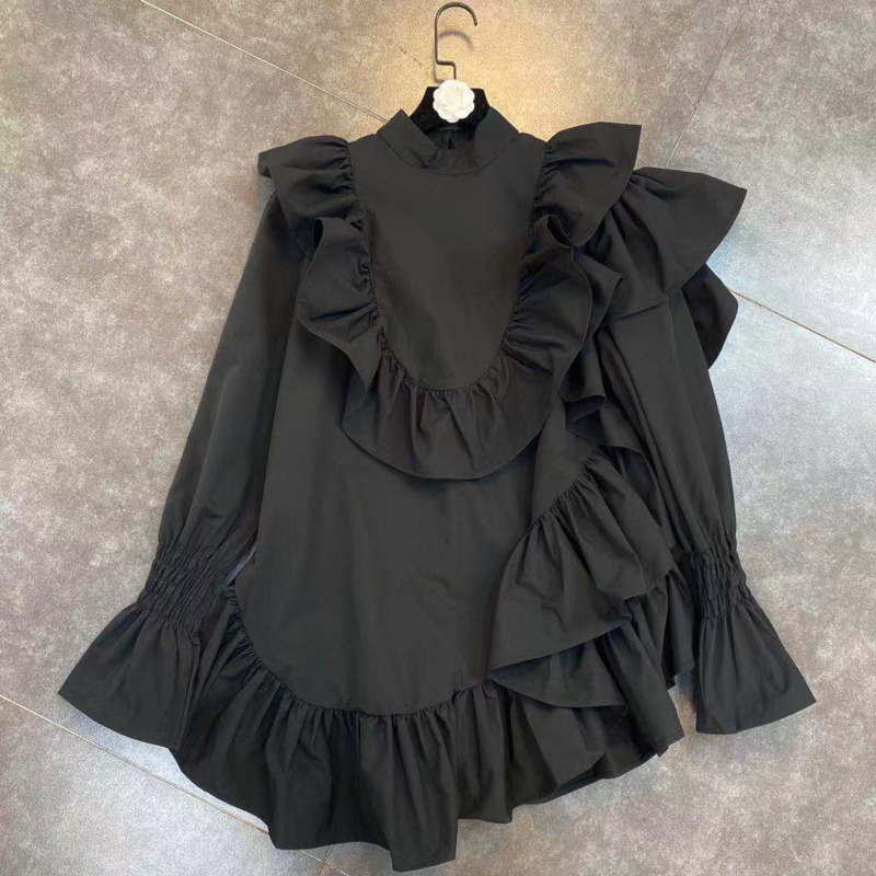 Spring Women Arrival Fashion Stand Collar Flare Long Sleeve Ruffle Decoration Casual Loose Dress RD734 210525, Black
Spring Women Arrival Fashion Stand Collar Flare Long Sleeve Ruffle Decoration Casual Loose Dress RD734 210525, Black