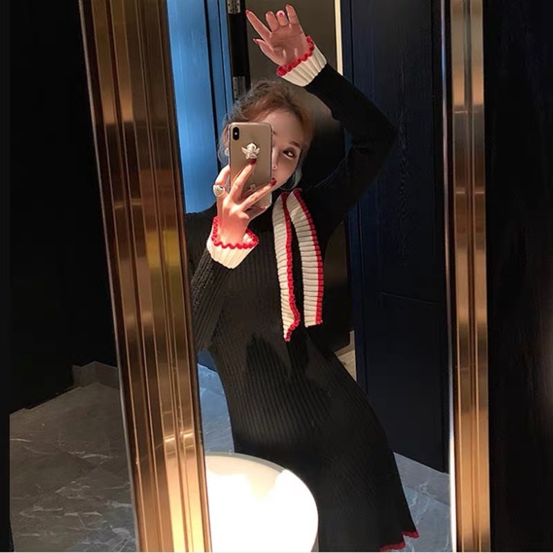 Fashion Elegant Knitted Sweater Mini Dress Spring Autumn Arrival Women Knit Bodycon Ruffles Pullover es 210421