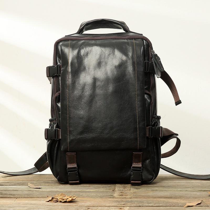 Backpack Men's Retro Genuine Leather Large Capacity School Bag Anti-theft Travel