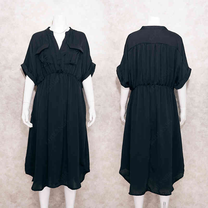 Casual Black Tunic Beach Cover Up Elegant V-neck High Waist Summer Dress Women wear Swimsuit Q1091 210420