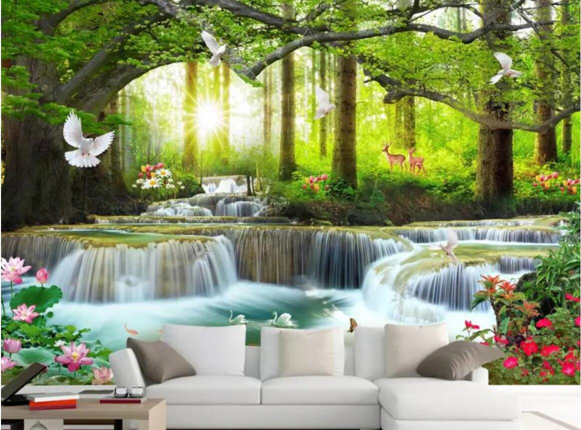 Customize wall murals wallpaper living room decoration modern fashion Nature waterfall landscape tree 3d wallpaper