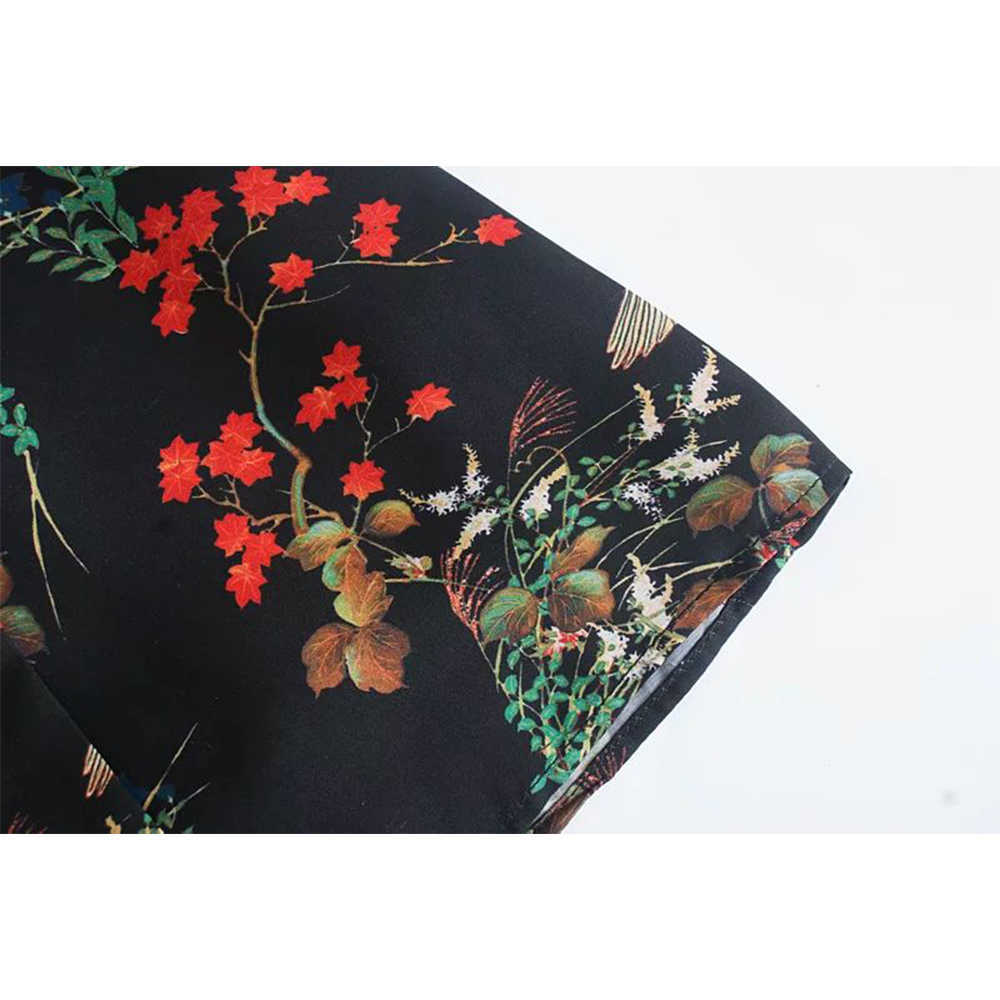 Women Chinese-style Printed Dress V-neck Long Sleeves Short Dress Vintage Elegant Chic Lady Fashion Woman Dresses 210709