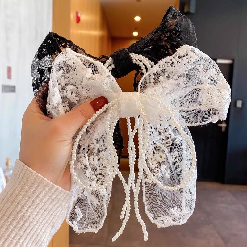 Fashion White Pearl Hair Bows With Hair Clips For Girls Hair Accessories Kids Boutique Layers Bling Pearl Bows Hairpins Headwear