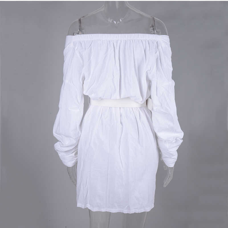 Colysmo Autumn Dress Women Off Shoulder Mini White Sexy With Belt V-neck Party Club Wear A-line Casual Elegant 210527