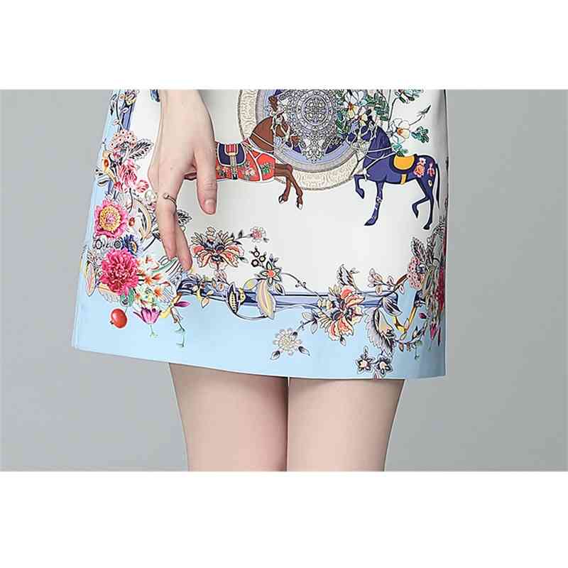Runway Summer Elegant Two Piece Set Women Sweet Ruffles Stand Collar Animal Print Shirt Top + High Waist OL Bodycon Skirts Suit 210519