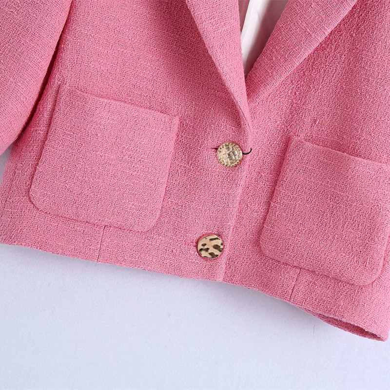 Sweet Women V Neck Single-breasted Coat Spring-autumn Fashion Ladies Office Minority Female Short Textured Blazer 210515