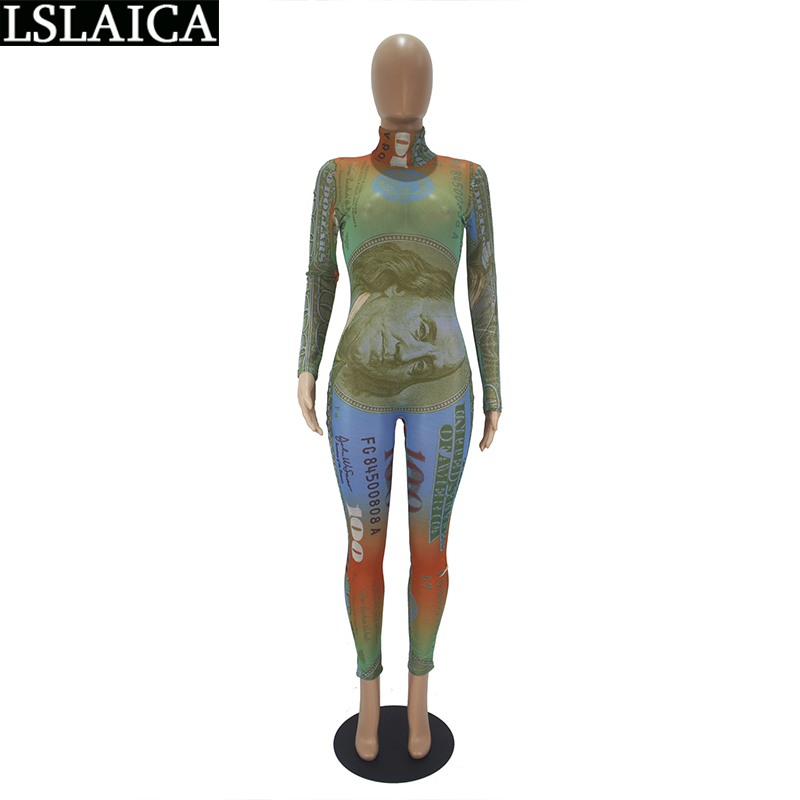 Jumpsuit Women Fashion Bodysuit Novelty Streetwear Night Club Sexy Printed Mesh Long Sleeve O Neck Bodys Para Mujer 210515