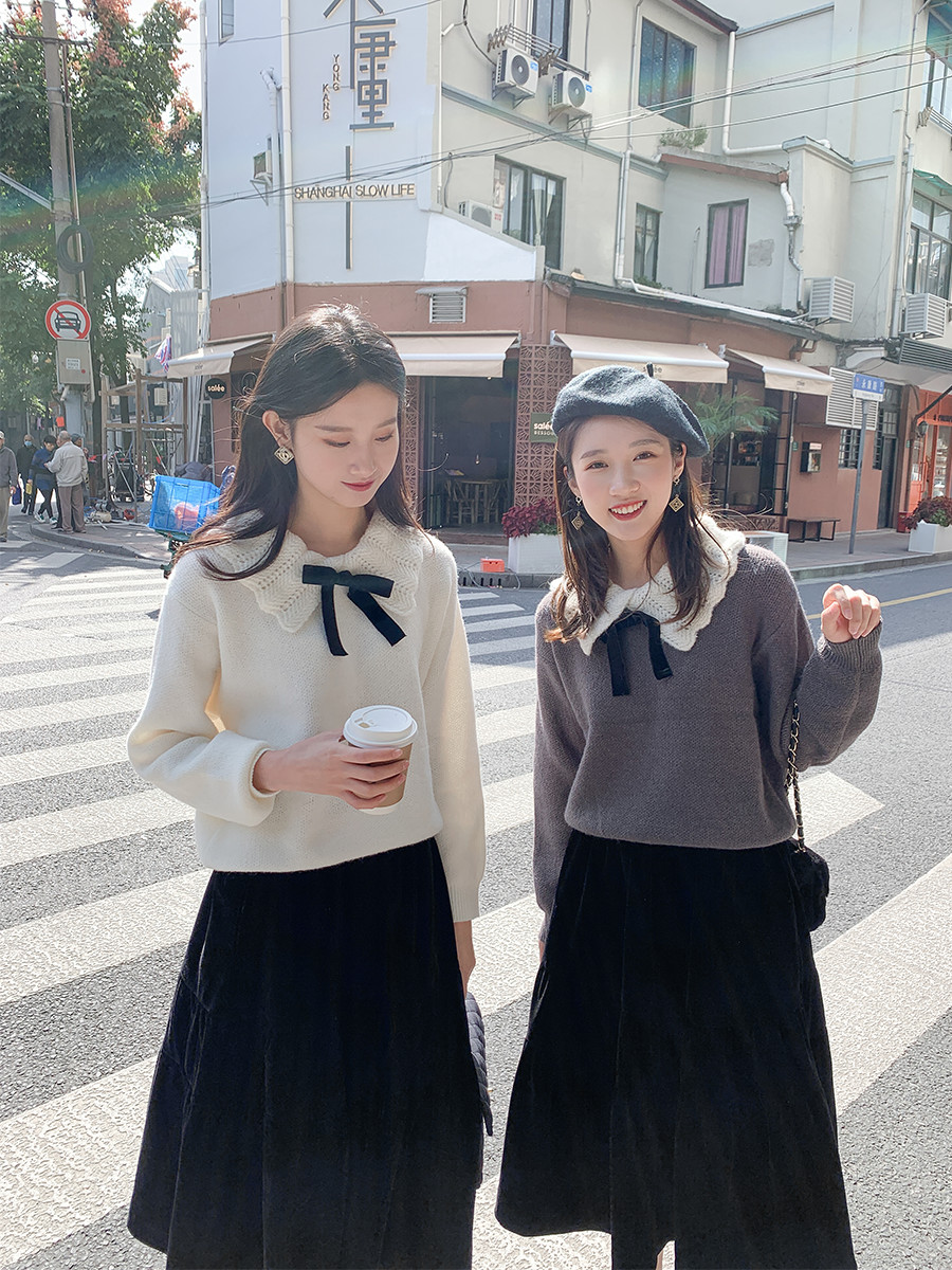 Winter Knitted Sweater Women Casual Sweet Long Sleeve Janpan Bow Pullover Female Preppy Style Loose Oversize Tops Korean 210521