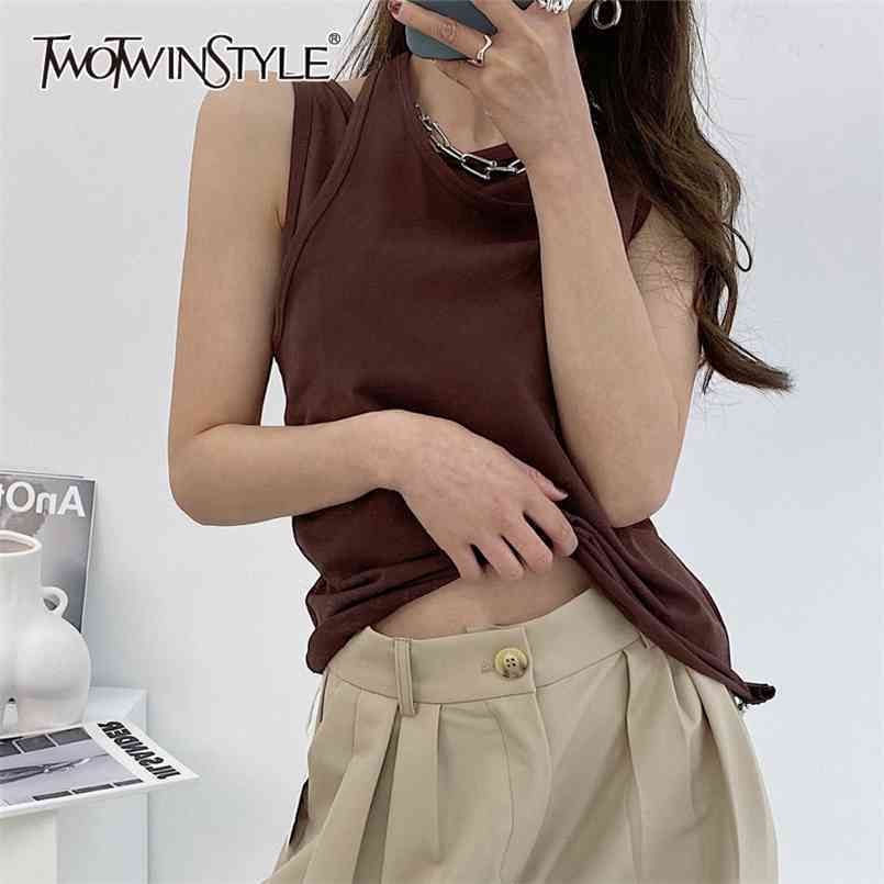 Casual Hollow Out Tank Tops For Women Irregular Collar Sleeveless Sexy Fake Two Vest Female Fashion Clothing 210524, White 
Casual Hollow Out Tank Tops For Women Irregular Collar Sleeveless Sexy Fake Two Vest Female Fashion Clothing 210524, White