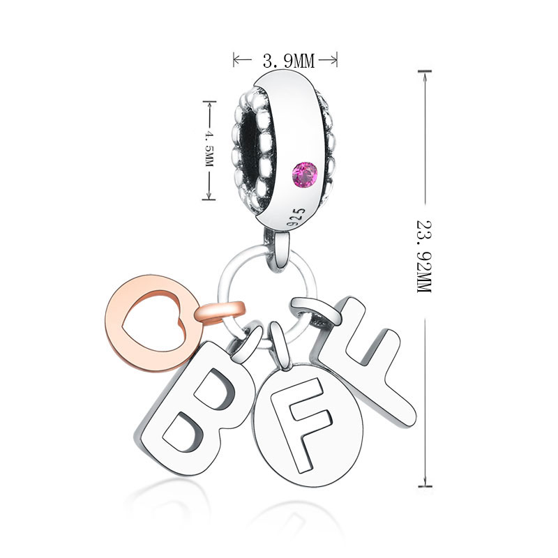 925 Silver Letter Rose Gold BFF Family Mom Love Heart Dangle Bead Fit Original Charm Bracelet Necklace Making Friendship Forever Berloque