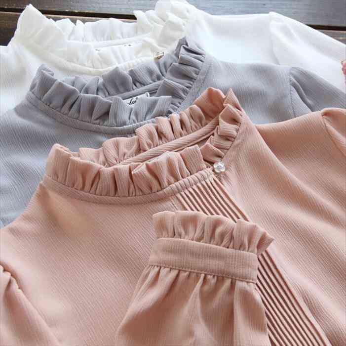 spring chiffon white gray womens shirt pink basic stand collar ruffles blusas femininas
spring chiffon white gray womens shirt pink basic stand collar ruffles blusas femininas