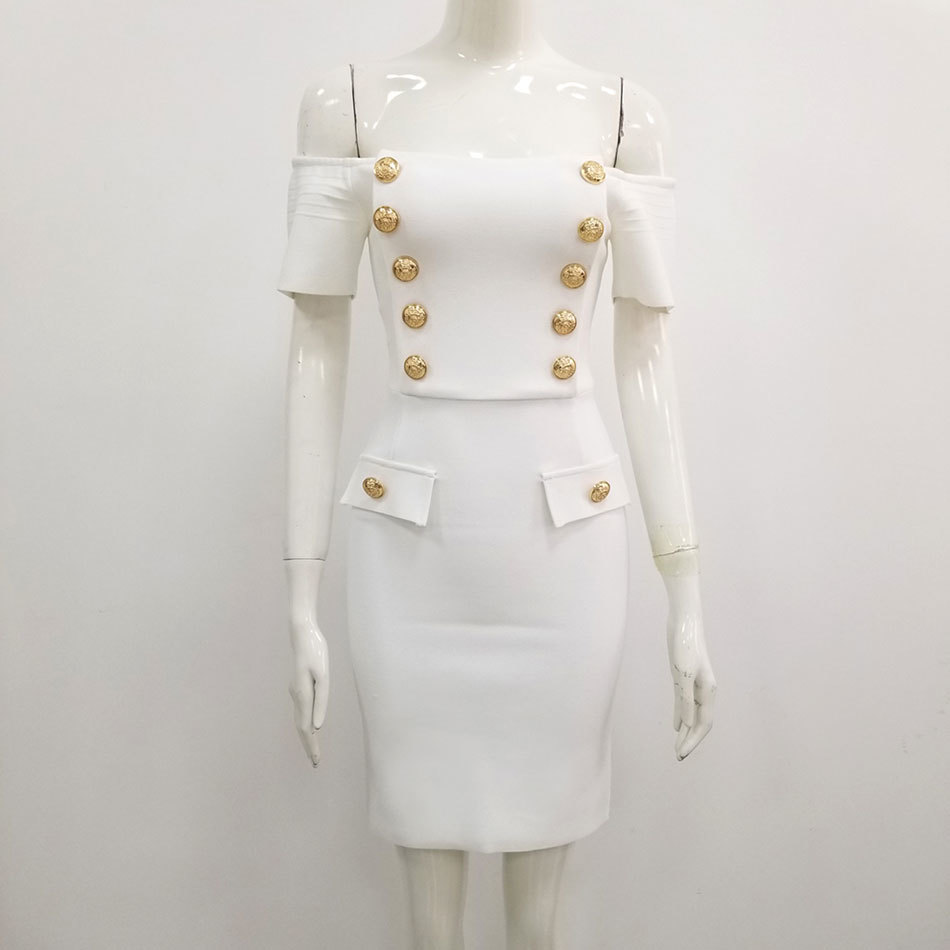 Free Sexy Off Shoulder Bandage Dress Women's Square Neck Short Sleeve White Bodycon Club Party Vestidos 210524