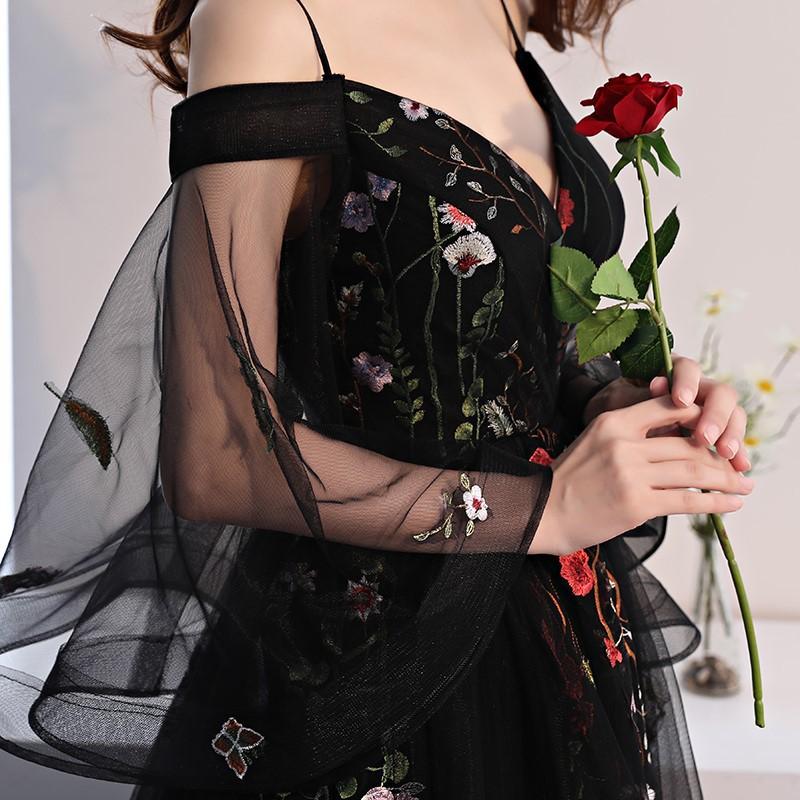 Flower A Line Prom Dresses Spaghetti Strap Sleeveless Lace Appliques Long Sleeves Evening Dress Beach Robe De Soiree Party Pageant Wear Custom Made