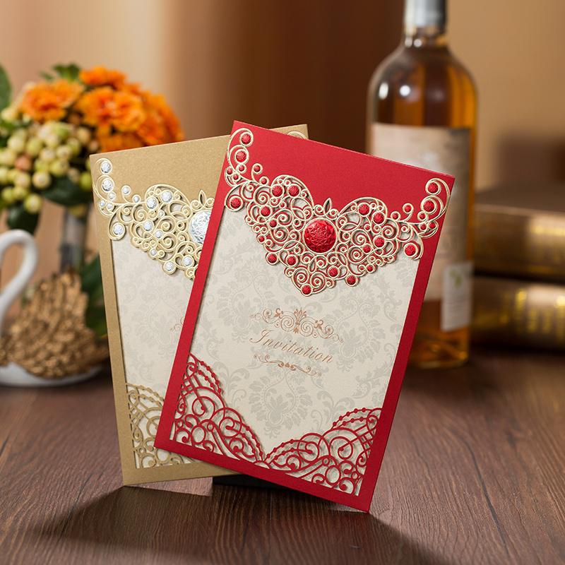 2021 Red Gold Laser Cut Crown Flora Wedding Invitations Card Greeting Cards Wedding Event Party Decoration with inner sheet and envelope