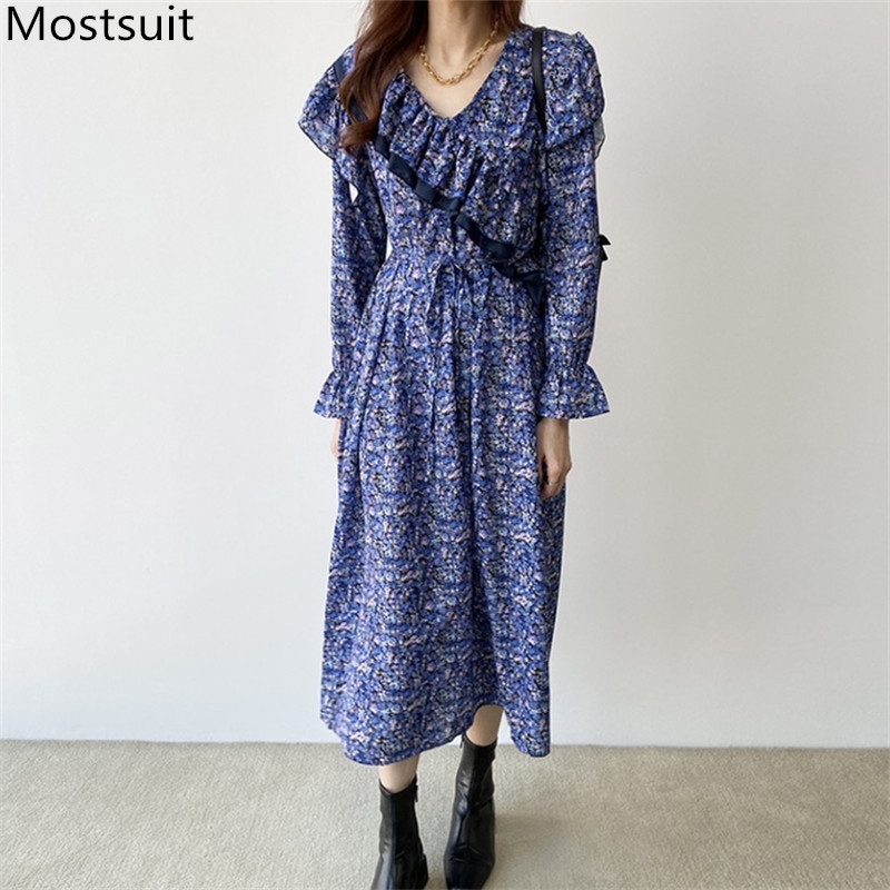 Spring Floral Printed Korean Long Dress Women Flare Sleeve V-neck Ruffles Dresses Vintage Loose Fashion Vestidos Mujer 210518, Pink
Spring Floral Printed Korean Long Dress Women Flare Sleeve V-neck Ruffles Dresses Vintage Loose Fashion Vestidos Mujer 210518, Pink