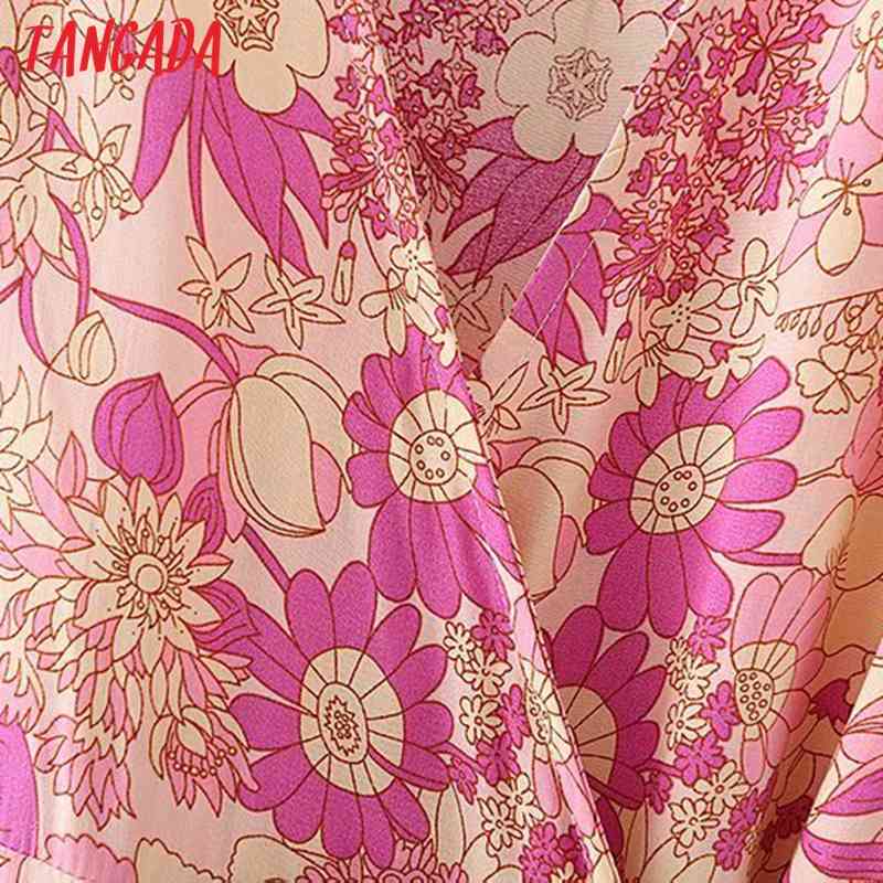 Summer Women Print French Style Ruffles with Slash Short Sleeve Ladies Midi Dress Vestidos 2M141 210416