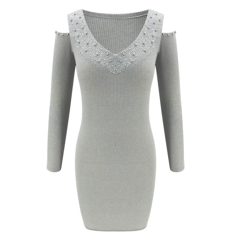 Women Sexy Diamond Autumn Bodycon Dress Ladies Evening Party Club Mini High Waist V Neck Wear Casual Dresses
