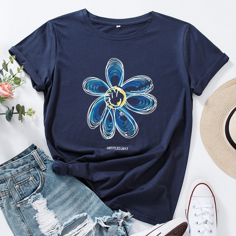 JCGO Summer Cotton Women T Shirt 5XL Plus Size Cute Flower Print Short Sleeve Graphic Tees Tops Casual O-Neck Oversized TShirt 210406