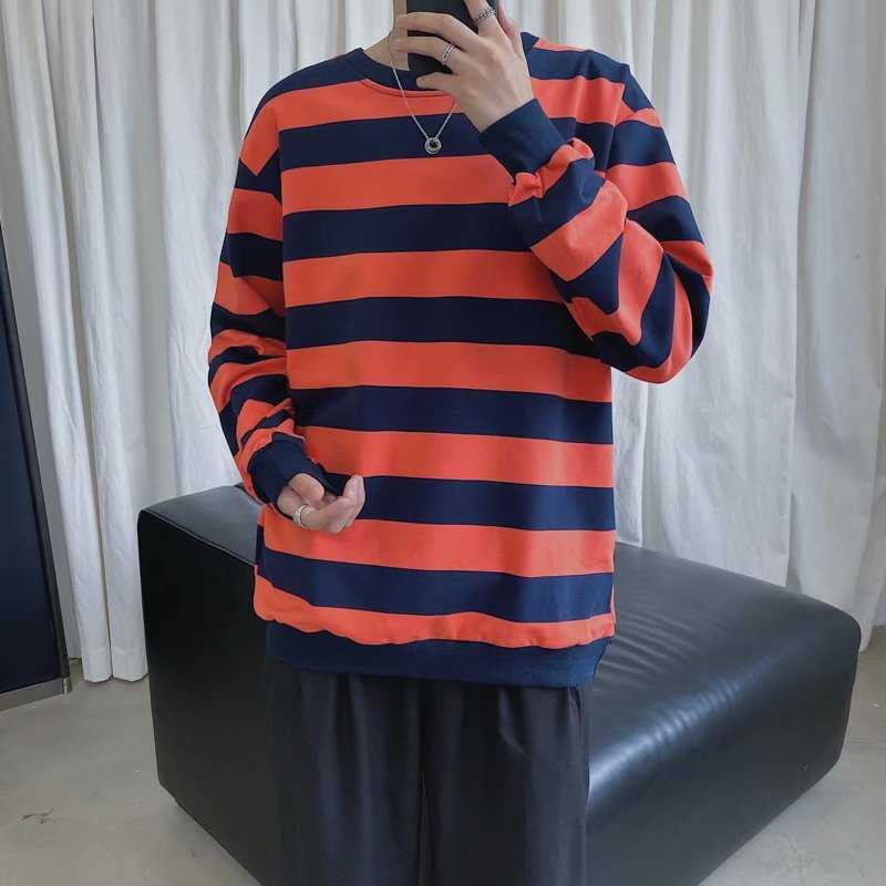 Lovers Sweatshirts Men Casual Loose Sweatshirts Oversized Spring Streetwear Striped Male Hiphop Winter Homme Clothing 210927