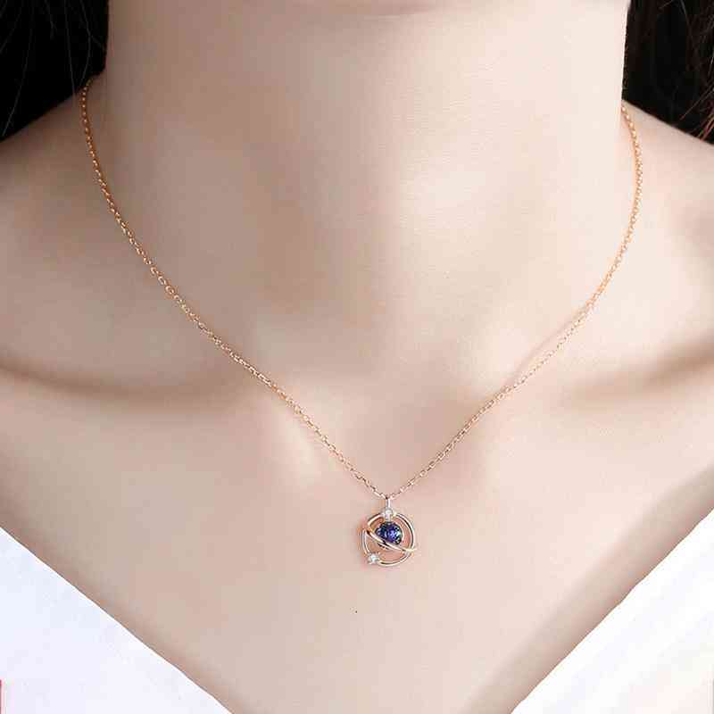 S925 Silver Dream Planet Necklace Female Japan and South Korea Personality Clavicle Chain Simple Temperament Rose Gold Pendant Fashion