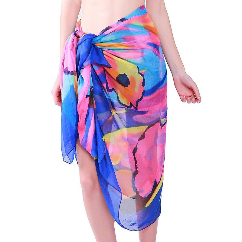Beach Bikini Cover-ups Women Bohemia Chiffon Swimwear Pareo Scarf Cover Up Wrap Kaftan Sarong D90705 Sarongs