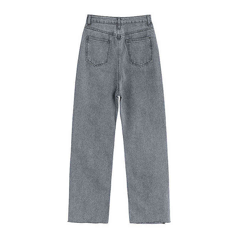 High Waist Grey Ripped Jeans Women Streetwear Baggy Harajuku Wide Leg Female Trousers Vintage Straight Long Pants 211129