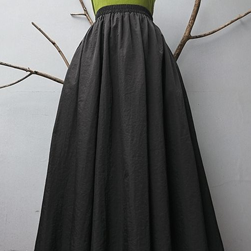 Nomikuma Spring Summer Fashion Elegant Solid Skirts High Waist Korean Women Skirt New A-line Mid-calf Faldas Mujer 6G346 210427