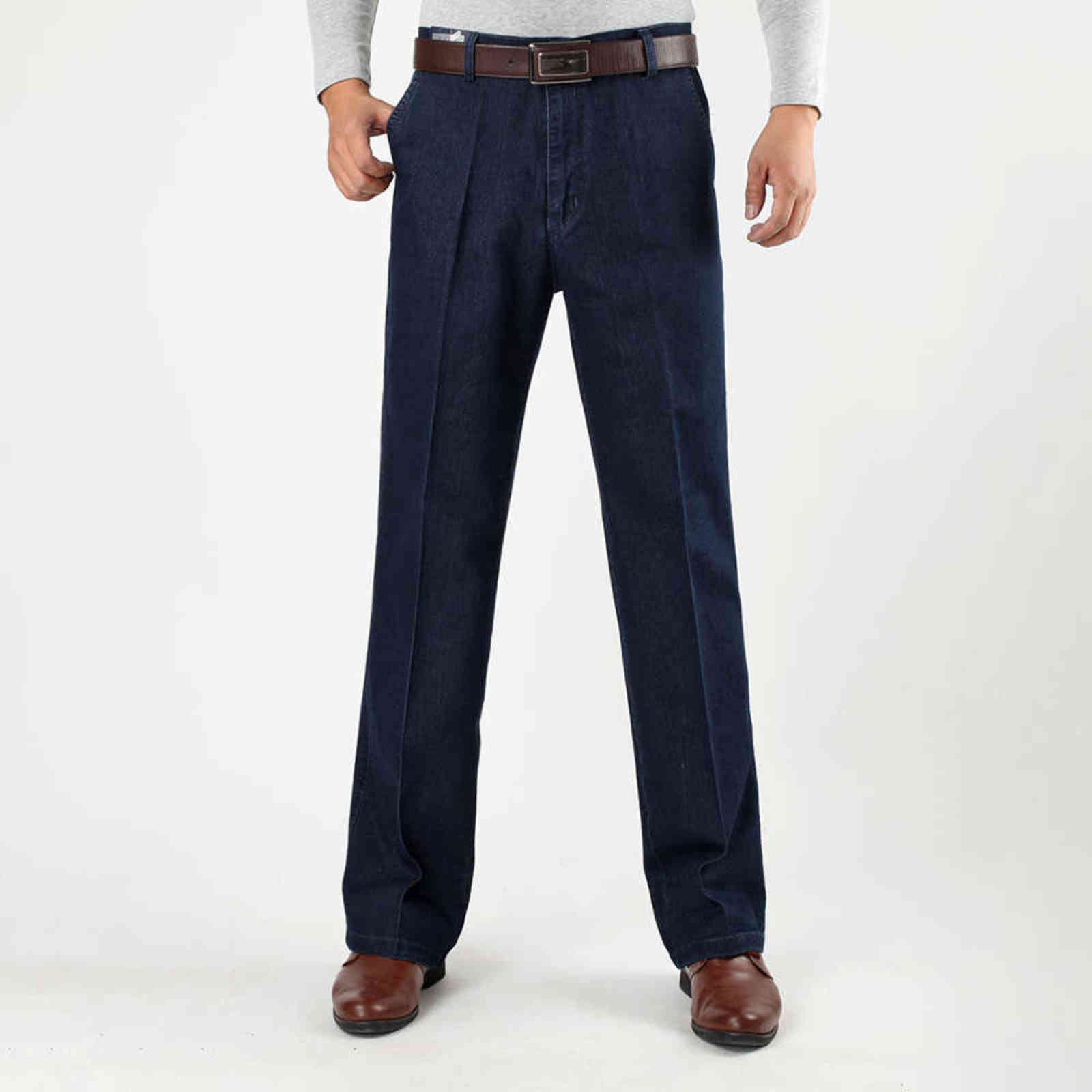 Size 30-45 Men Business Jeans Classic Male Stretch Jeans Plus Size Baggy Straight Men Denim Pants Cotton Blue Work Jeans Men 211120