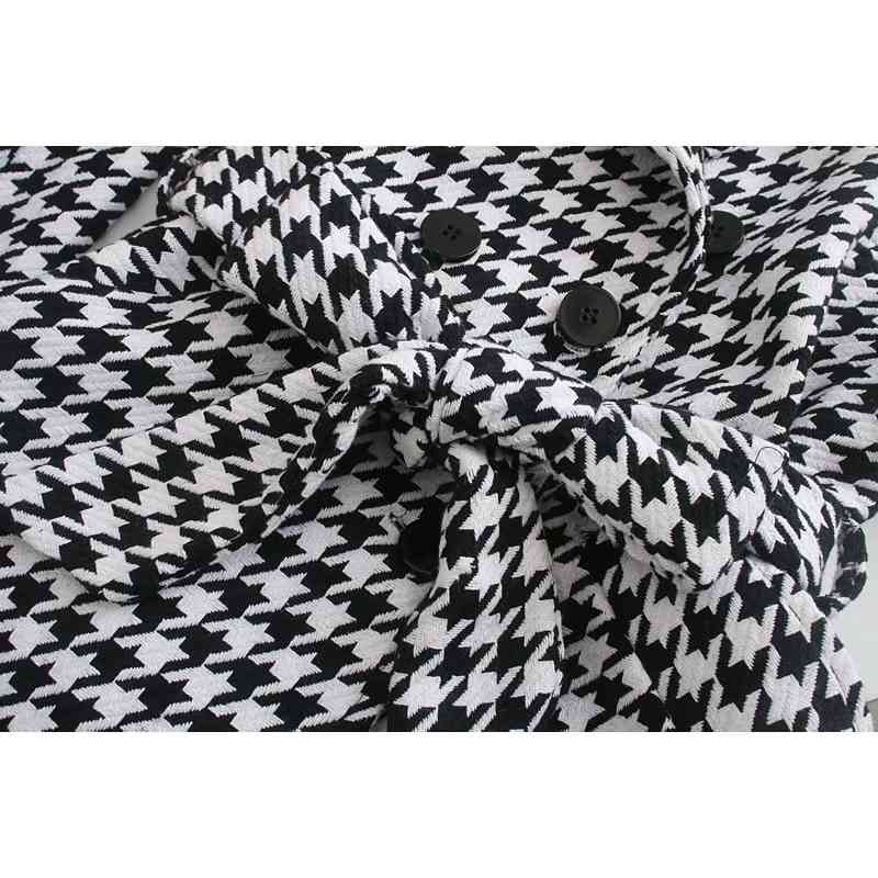 fashion houndstooth women coats autumn bow belt ladies jackets casual female long loose gilrs chic jacket 210430