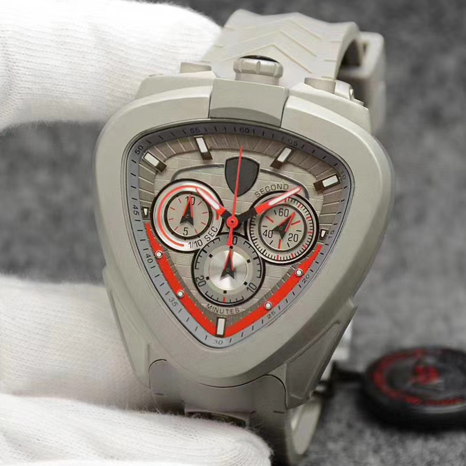 Racing style Montre de luxe grey Rubber strap Quartz movement mens watch Chronograp stainless steel Triangular case relojes lujo para hombre, L4
Racing style Montre de luxe grey Rubber strap Quartz movement mens watch Chronograp stainless steel Triangular case relojes lujo para hombre, L4