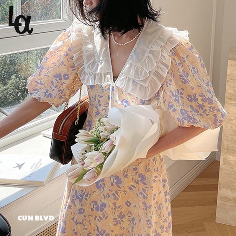 Summer Romantic Puff Sleeve Peter Pan Collar Yellow Purple Print Dress Aline Vintage Maxi Floral Printed 210519
Summer Romantic Puff Sleeve Peter Pan Collar Yellow Purple Print Dress Aline Vintage Maxi Floral Printed 210519