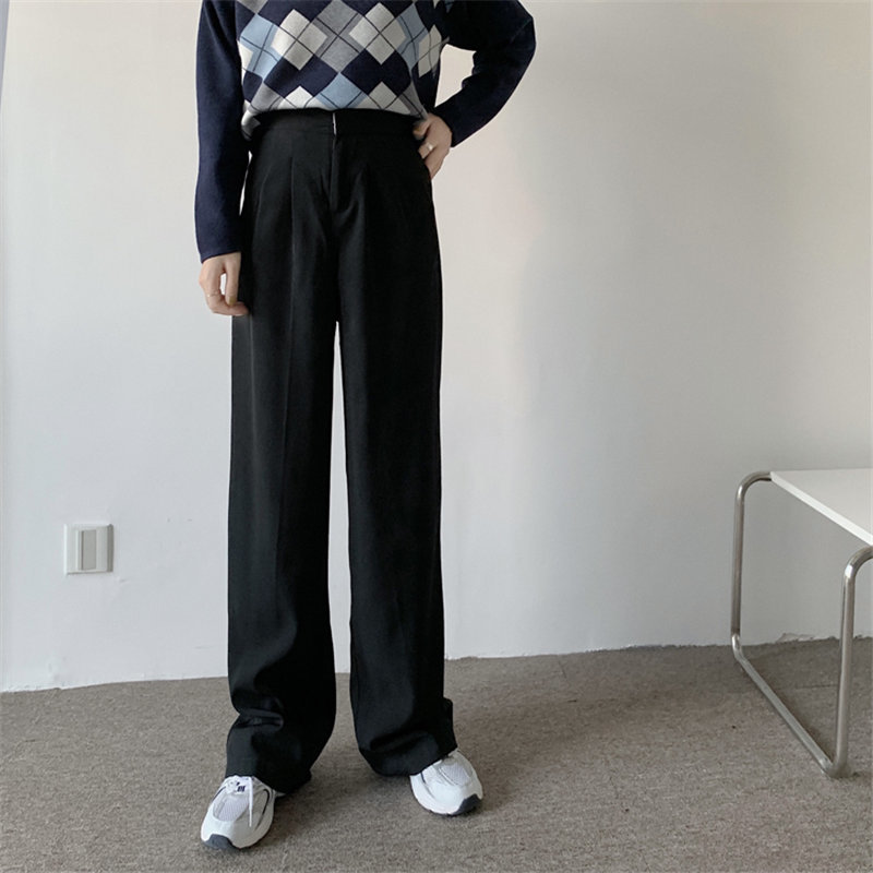 Straight Elegant High Waist Leisure Plus Size Chic Pants Women Bottom OL Solid Loose Casual Trousers Femme 210421